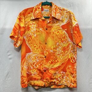 Vintage Hawaii Nei Shirt Orange Yellow Floral Collar Hawaiian 60s/70s Medium